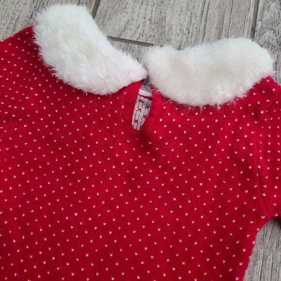 Blueberi Boulevard Red Knit Holiday Dress with Faux Fur Collar Toddler Girl 4T - Picture 7 of 9